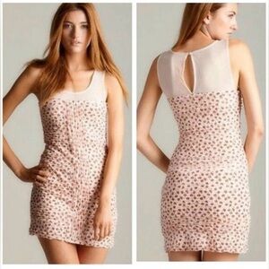 Free People Mini Dress Blush Combo Bitsy Ditsy‎ Shimmy Mesh Bodycon Women’s Med